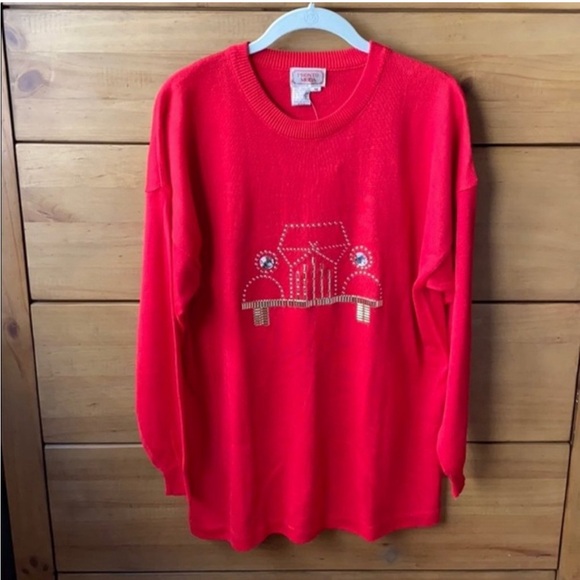 NWT! Pronto Moda Red Acrylic Embellished Sweater / Medium - Picture 2 of 5